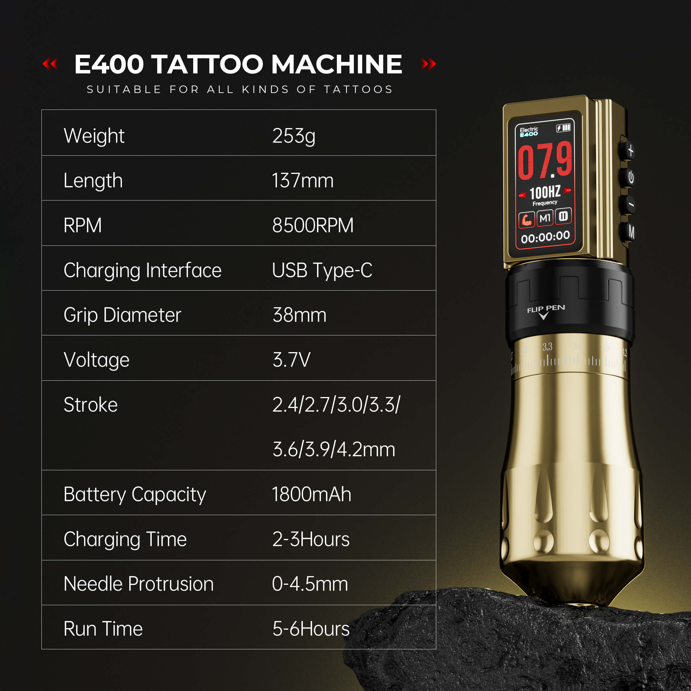 CNC tattoo KIT- Professional E400 Wireless Pen Machine