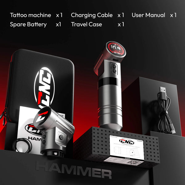 CNC HAMMER–4.0mm Stroke Wireless Tattoo Machine Dual 2000mAh Batteries 9800 RPM Coreless Motor Precision & Durable Design