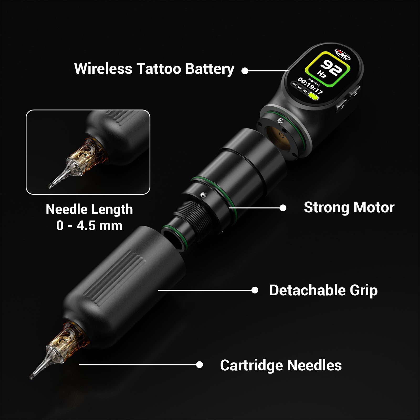 CNC AURIX Dual Battery Wireless Tattoo Machine – Stable Power for Lining, Shading & Packing