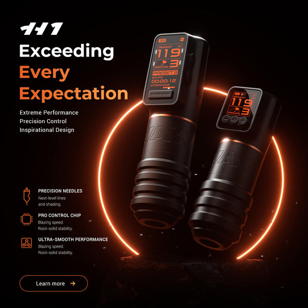 Hawink H1 Wireless Tattoo Pen Machine - Adjustable Stroke (3.5/4.0/4.5mm), Smart Color Screen, 1520mAh Battery Rotary Tattoo Machine