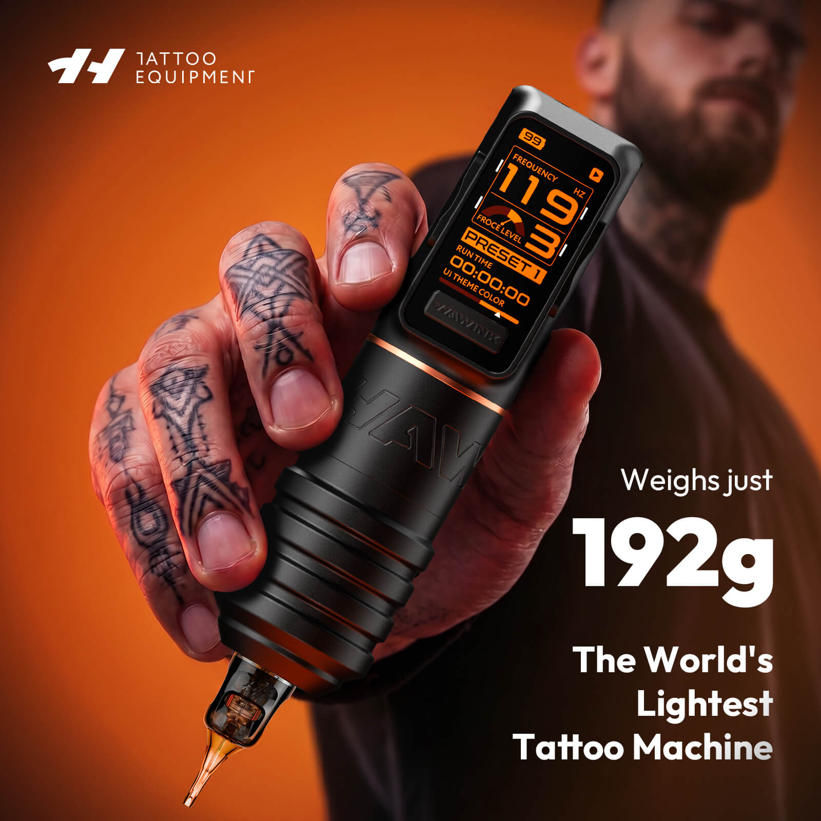 Hawink H1 Wireless Tattoo Pen Machine - Adjustable Stroke (3.5/4.0/4.5mm), Smart Color Screen, 1520mAh Battery Rotary Tattoo Machine