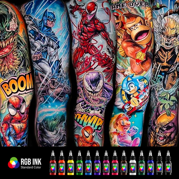 Hawink RGB Tattoo Ink Set 14 Colors and 2 Mixing Solution 1 oz(30ml)