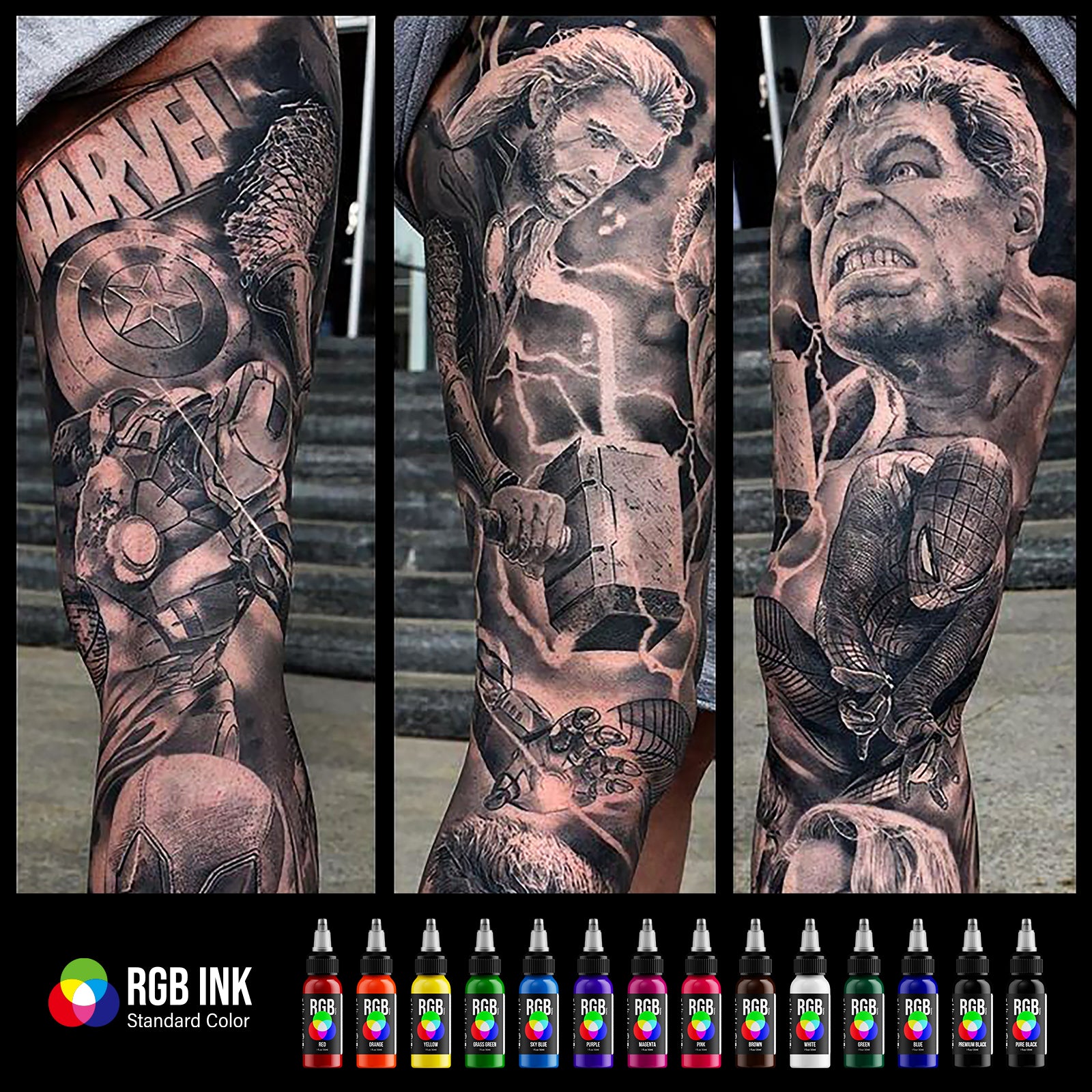 Hawink RGB Tattoo Ink Set 14 Colors and 2 Mixing Solution 1 oz(30ml)