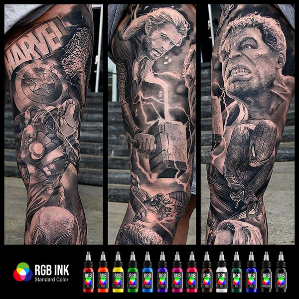 Hawink RGB Tattoo Ink Set 14 Colors and 2 Mixing Solution 1 oz(30ml)