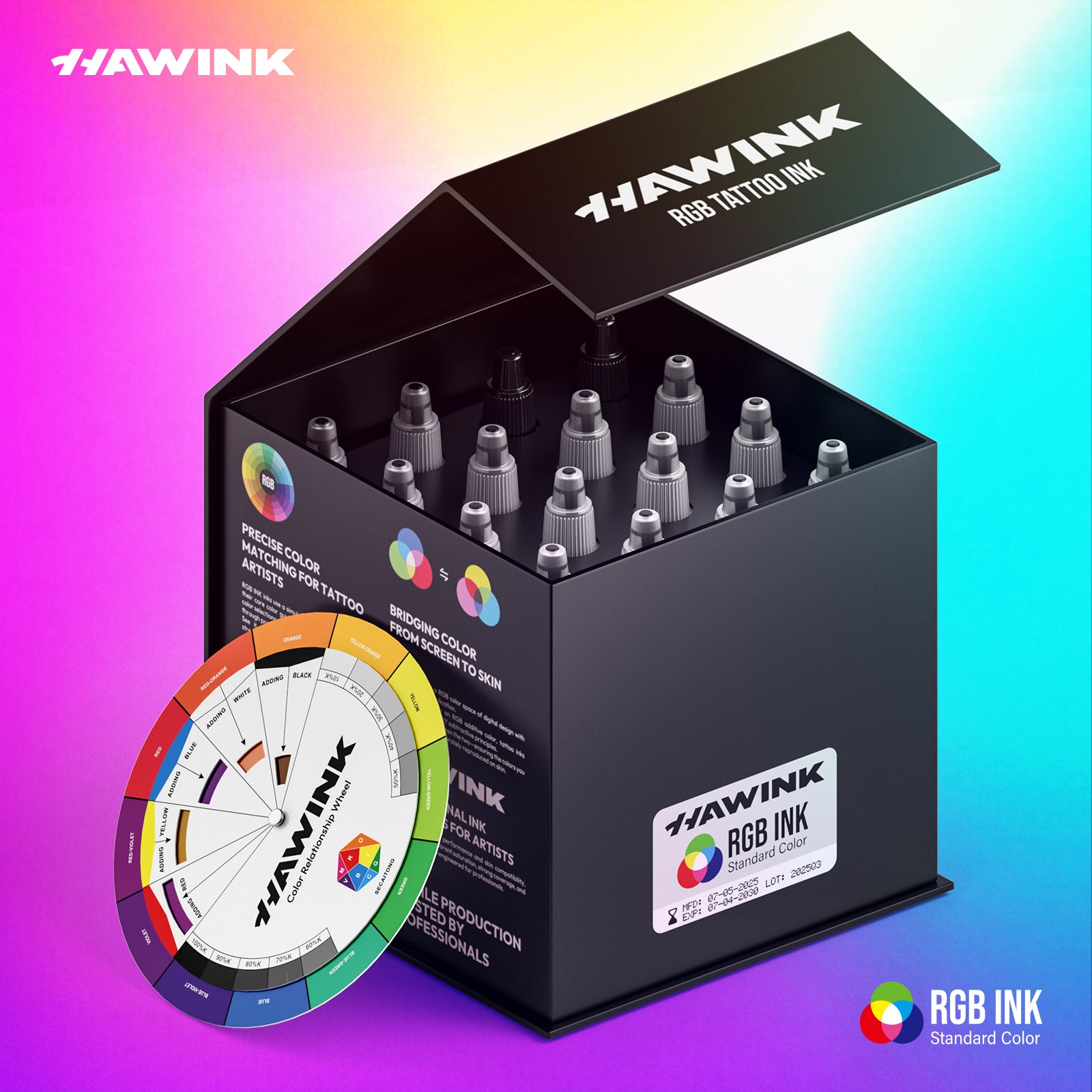 Hawink RGB Tattoo Ink Set 14 Colors and 2 Mixing Solution 1 oz(30ml) Secondary image