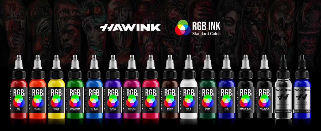 Hawink RGB Tattoo Ink Set 14 Colors and 2 Mixing Solution 1 oz(30ml)