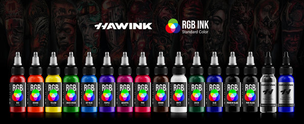 Hawink RGB Tattoo Ink Set 14 Colors and 2 Mixing Solution 1 oz(30ml)