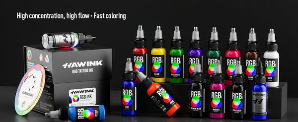 Hawink RGB Tattoo Ink Set 14 Colors and 2 Mixing Solution 1 oz(30ml)