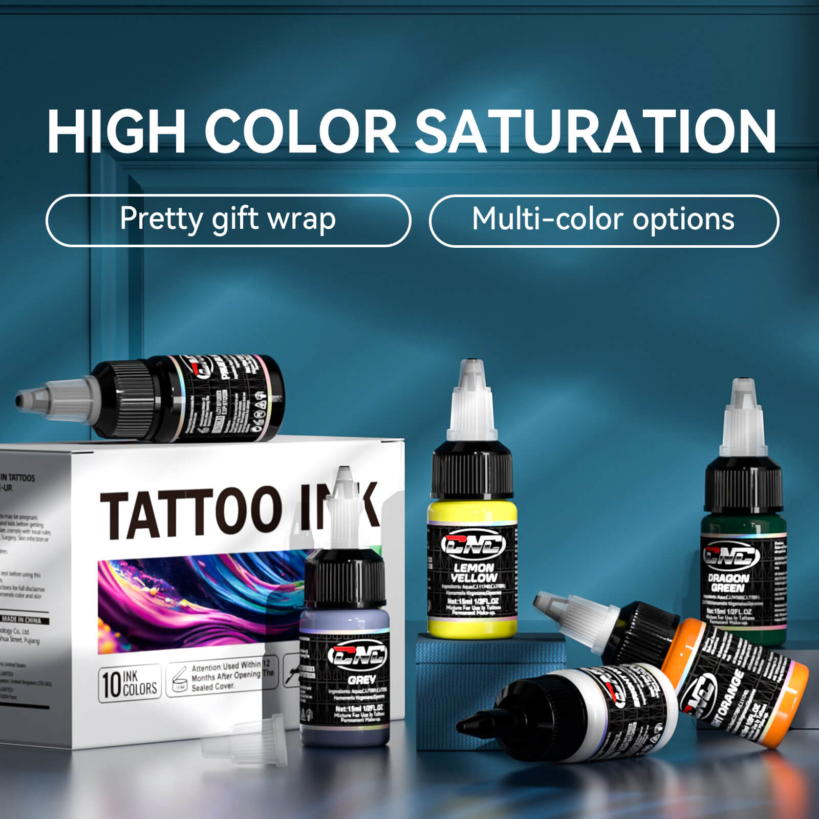 CNC 16 Colors Professional Tattoo Ink Set, 0.5oz/15ml Vibrant Color Collection Secondary image