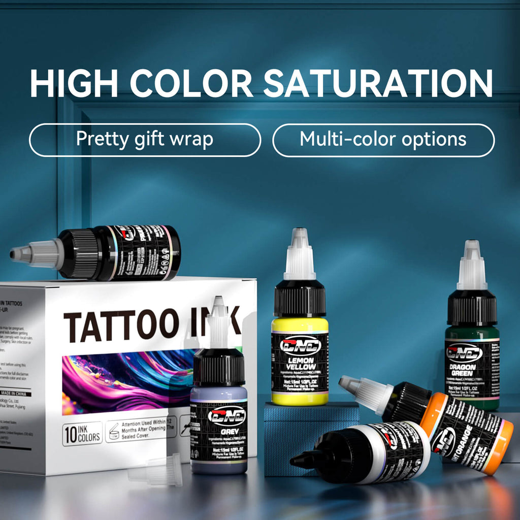 Shows high color saturation ink bottles and box. Features: pretty gift wrap, multi-color options.