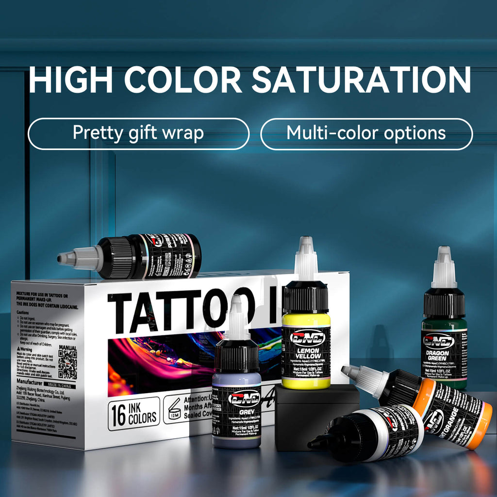 CNC 16 Colors Professional Tattoo Ink Set, 0.5oz/15ml Vibrant Color Collection